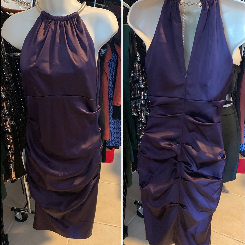 Purple Silk Rushed Midi Dress